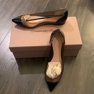 Brand new Plexi Flat from Gianvito Rossi. Black patent with nude color PVC.